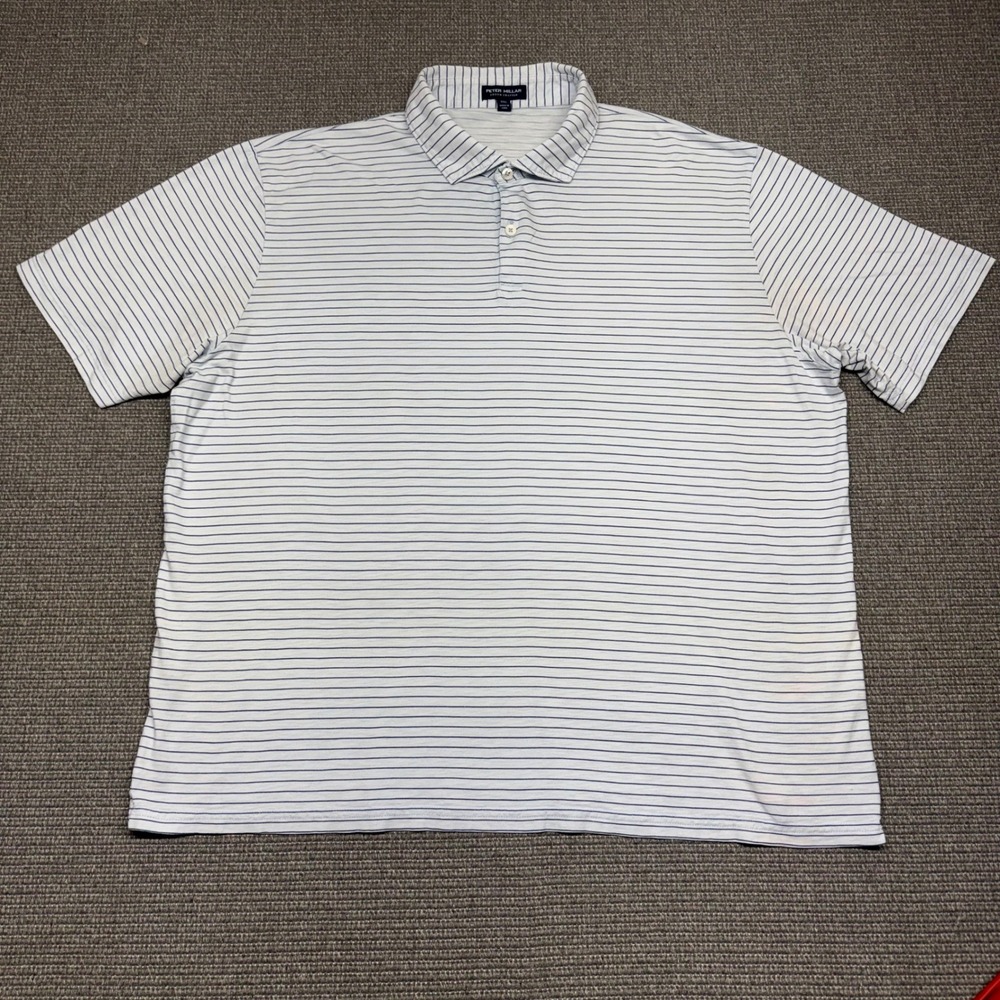 Peter Millar Crown Crafted Mens XXL Blue Striped Pima Cotton Polo Shirt 9163